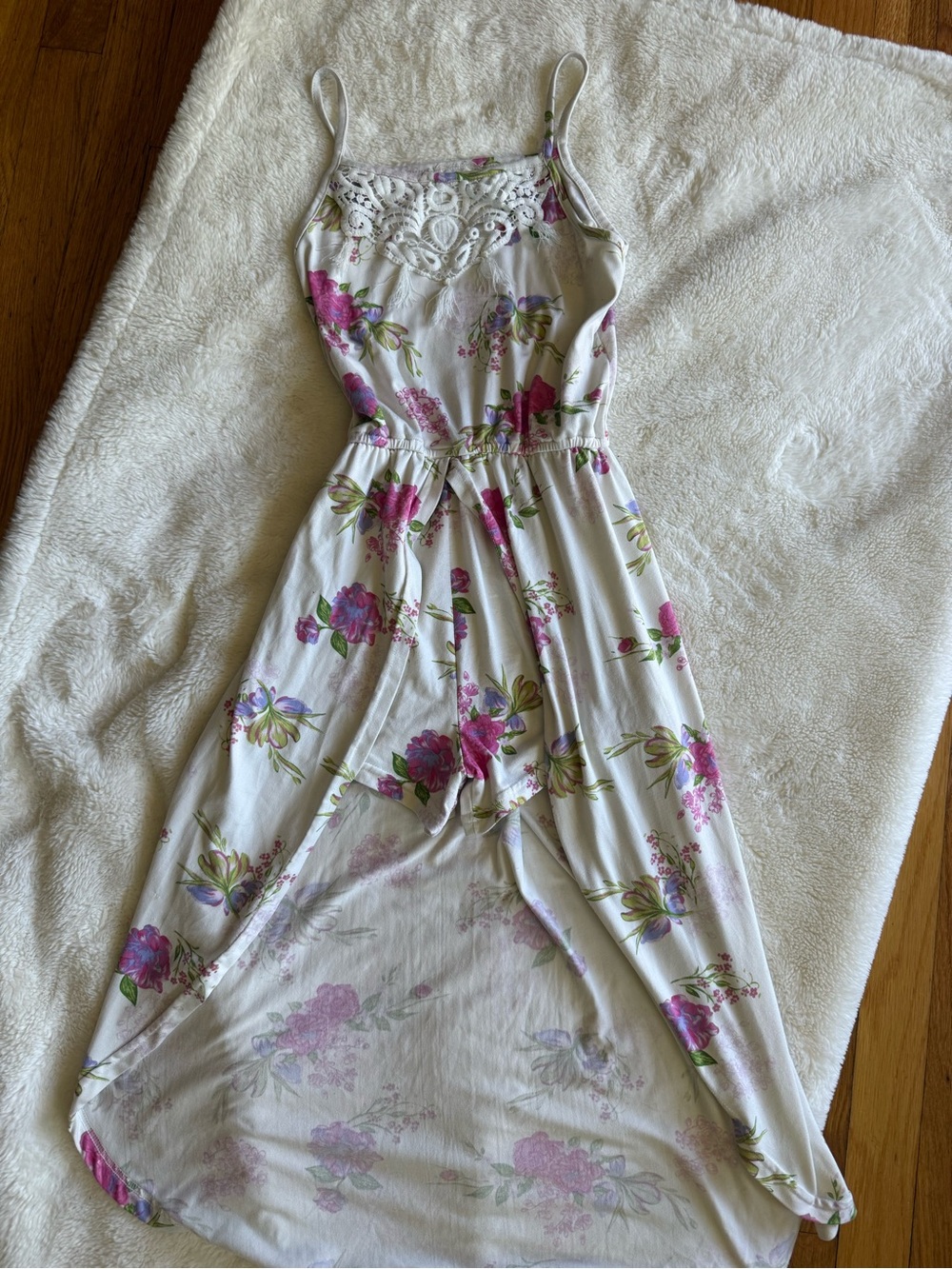 White Floral Crochet-Yoke Maxi Dress